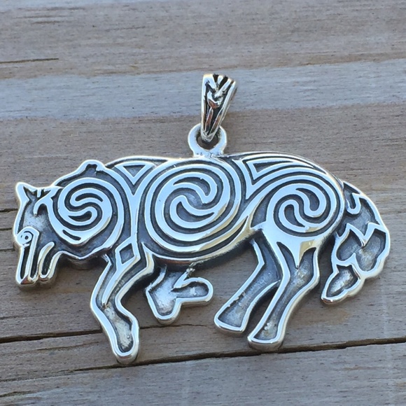 Peter Stone Jewelry - Celtic Norse Wolf Spiral Pendant solid .925 Sterling Silver Peter Stone